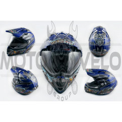 Шлем кроссовый (mod:MX433) (с визором, size:ХL, синий, FOUL PLUGS) LS-2