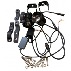Фара LED 14 REC біла с жовтим+стробоскоп D48mm L56 мм 12-80V 16,5W , 2500LM 6000/3000 з кулером + кріплення на руль 2 шт.