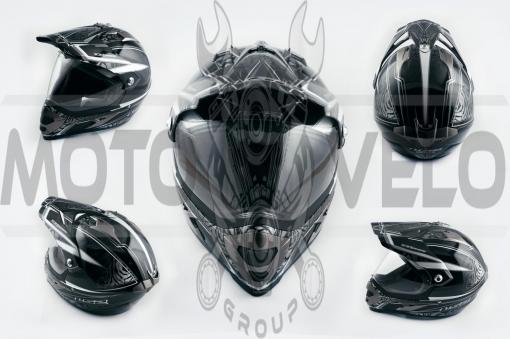 Шлем кроссовый (mod:MX433) (с визором, size:XXL, черно-серый с узором) LS-2