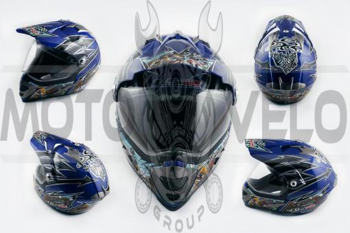 Шлем кроссовый (mod:MX433) (с визором, size:ХL, синий, FOUL PLUGS) LS-2