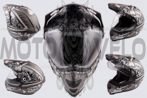 Шлем кроссовый (mod:Skull) (с визором, size:XL, белый матовый) LS-2