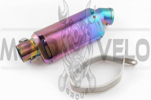 Глушитель (тюнинг) 235*88mm, креп. Ø48mm (нержавейка, овал, фиолетово-синий, прямоток, mod:5)