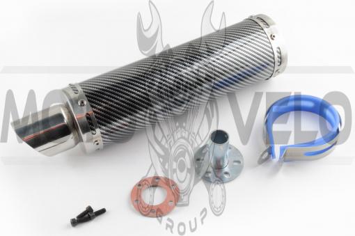 Глушитель (тюнинг) 300*88mm, креп. Ø48mm (нержавейка, карбон серый, прямоток, mod:1)