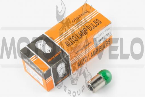 Лампа G18 (поворот, габарит) 12V 10W (зеленая) ORANGE BOX