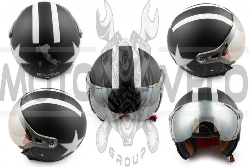 Шлем открытый (с очками и козырьком, size:L, черный матовый) BEON