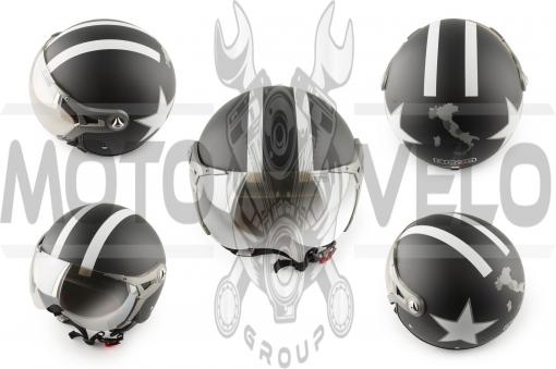 Шлем открытый (с очками и козырьком, size:XL, черный) BEON