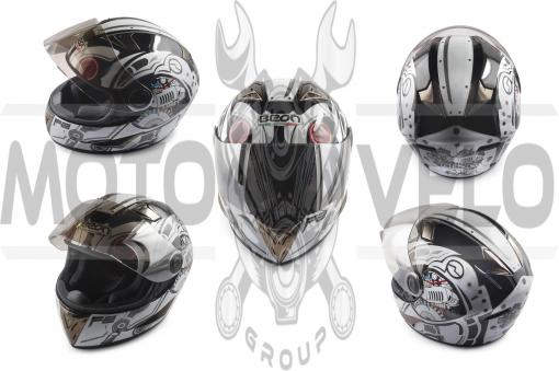 Шлем-интеграл (mod:B-500) (size:XL, белый, зеркальный визор FUTURE SOLDIER) BEON