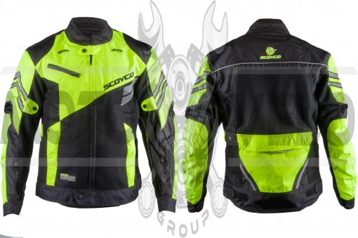 Мотокуртка SCOYCO (текстиль) (size:M, черно-зеленая, mod:JK36)