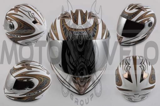 Шлем-интеграл (mod:B-500) (size:XL, бело-серый, зеркальный визор, BLADE) BEON