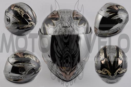Шлем-интеграл (mod:B-500) (size:M, черно-серый, зеркальный визор, DARK ANGEL) BEON