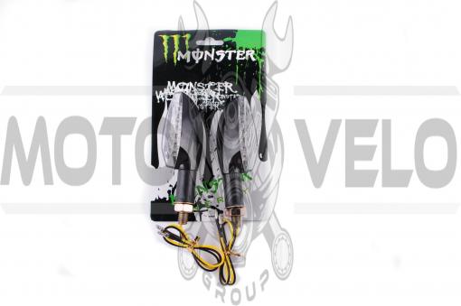 Повороты светодиодные (пара) стреловидные (черные, прозрачные, 11 диодов) MONSTER ENERGY