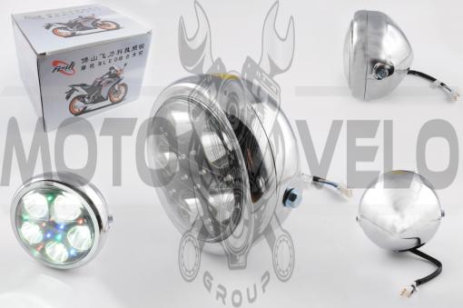 Фара светодиодная круглая (крепеж 165mm, многоцветная подсветка, металл) Feili