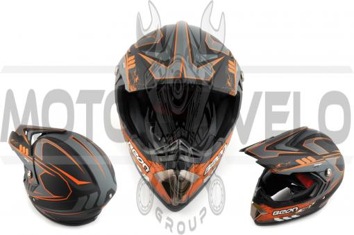 Шлем кроссовый (mod:B-600) (size:ХL, черно-оранжевый матовый) BEON