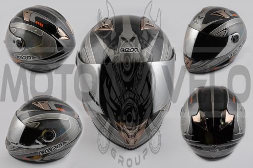 Шлем-интеграл (mod:B-500) (size:L, черный, зеркальный визор, X-CELERATE) BEON
