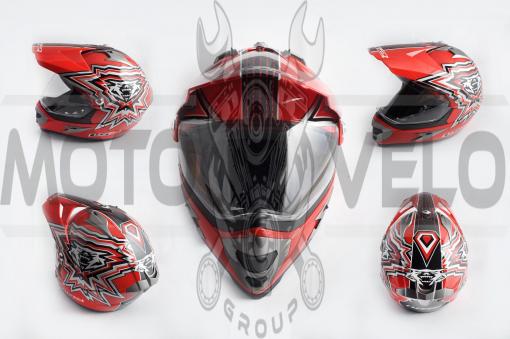 Шлем кроссовый (mod:MX433) (с визором, size:XL, красный) LS-2