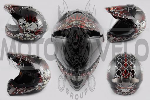Шлем кроссовый (mod:Skull) (с визором, size:XXL, красный) LS-2