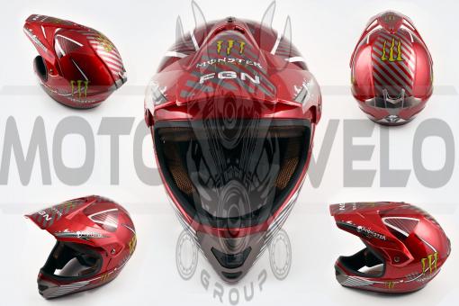 Шлем кроссовый (mod:Skull) (size:XL, красный) MONSTER ENERGY