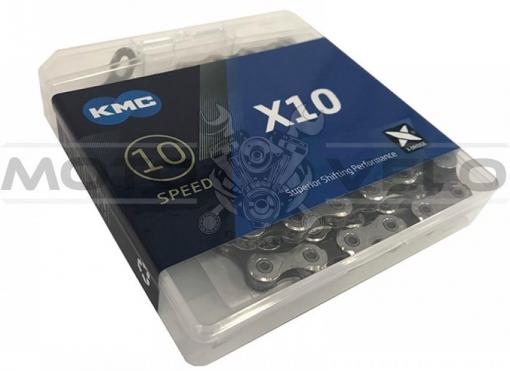 Цепь горная КМС Х10 1/2'x11/128 (silver/black, с замком, 10 скоростей, 116 звеньев)