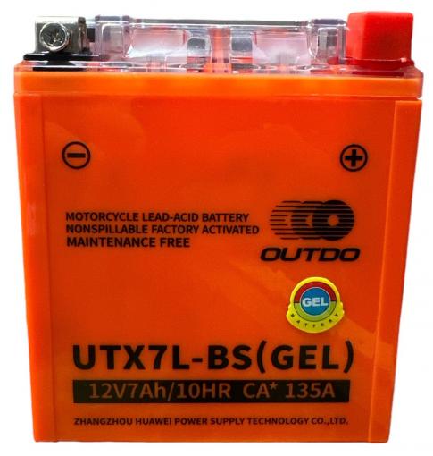 АКБ YTX7L-BS МОТО (GEL) оранжевый OUTDO 113*70*130