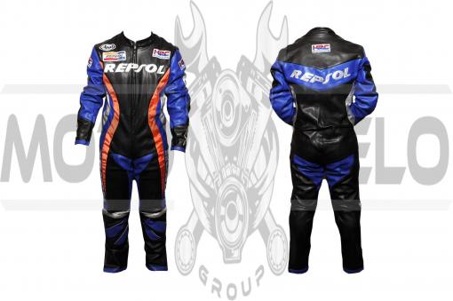 Комбинезон кожзам (size:XXXL, черно-синий, Honda REPSOL)